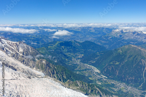 View of Chamonix Valley from the Mont Blanc on a Summer Day