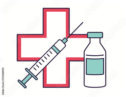 Medical vector illustration with injection syringe and medicine bottle design