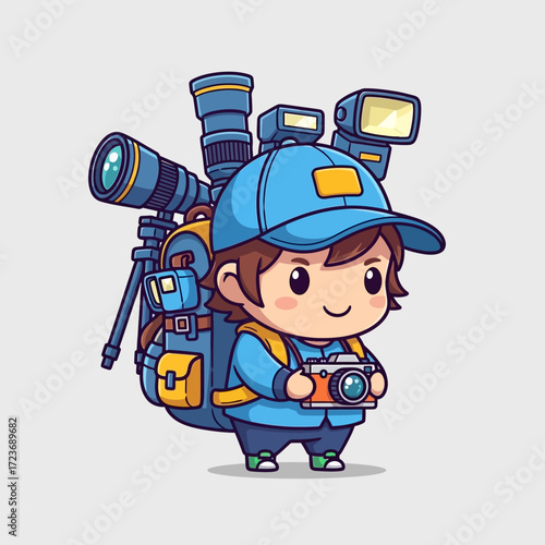 Cartoon Photographer with Backpack of Gear