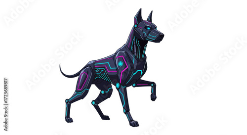 Futuristic Cybernetic Dog with Glowing Circuitry and Upright Pose.
