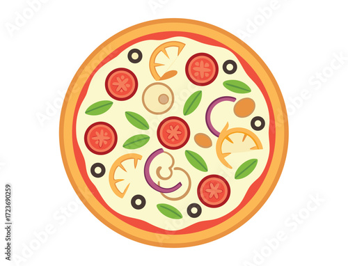 Delicious pizza with fresh toppings illustration on a white background