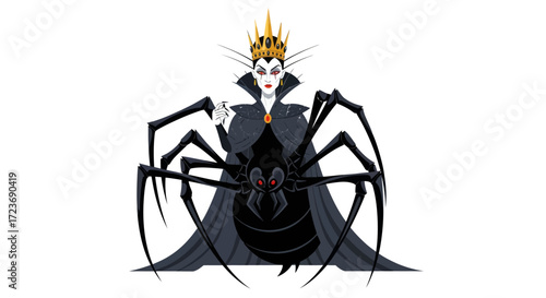 Evil Queen Spider Witch with Crown and Cape.