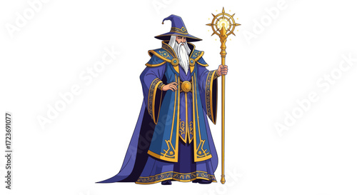 Majestic wizard with a golden staff and flowing robes.