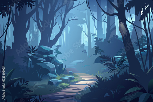 Enchanted forest trail beckons adventurers to explore the mystical woods, a serene escape into nature's embrace, perfect for fantasy book covers