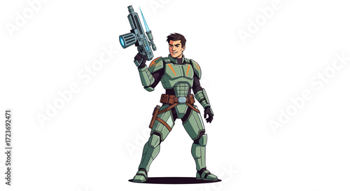 Futuristic Soldier Holding Energy Weapon Wearing Armored Suit.