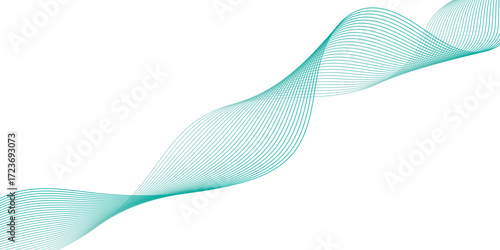 Abstract teal wavy line art on white background.
