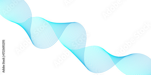 Abstract blue gradient wave lines on white background.