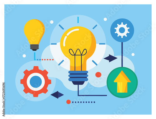 Creative idea generation and innovation process shown in modern illustration style