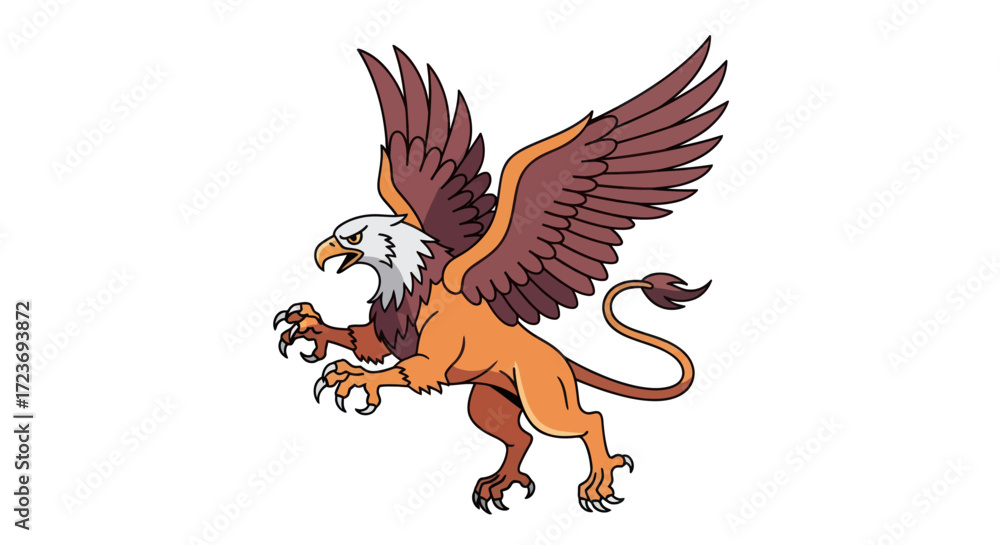 Obraz premium Mythical Griffin in Aggressive Pose Detailed Illustration.