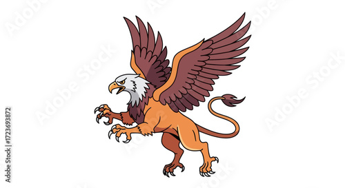 Mythical Griffin in Aggressive Pose Detailed Illustration.