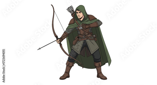Medieval Archer in Green Hood and Armor.