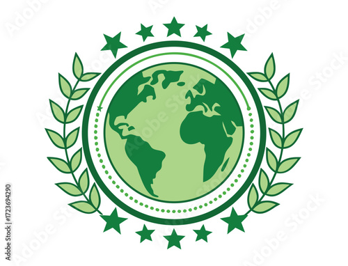 Green planet earth badge icon symbol of ecology and environment
