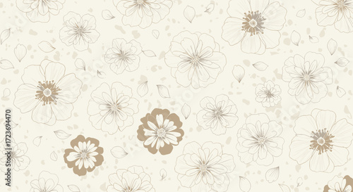 A delicate floral pattern with scattered brown blossoms and textured background.