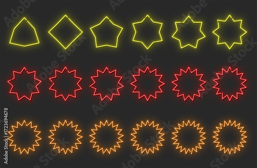 トゲトゲ図形のシンプルなネオンライト カラフル〜Simple neon light with spiky shapes, colorful〜