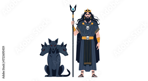 Mythological Figure Cerberus and Greek God Hades.