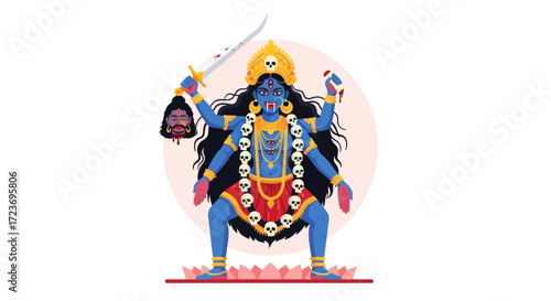 Powerful Hindu Goddess Kali with Multiple Arms and Weapons.