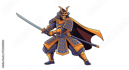 Powerful Samurai Warrior in Traditional Armor with Katana.