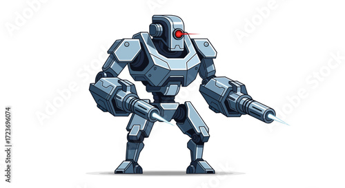 Cartoon Robot Warrior with Weaponry.