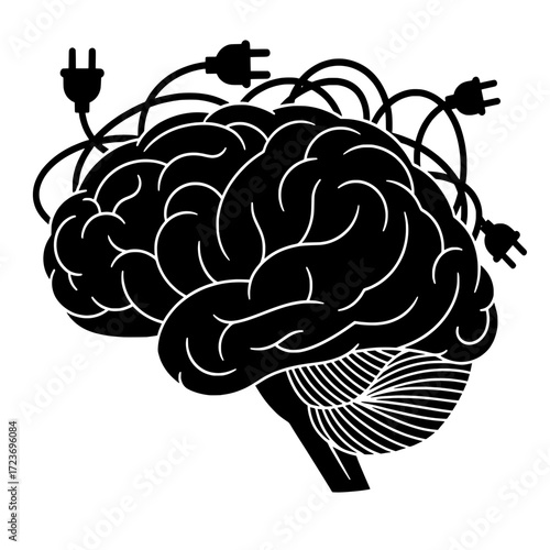 Brain with tangled wires vector icon. A concept for information overload, digital burnout, and stress.
