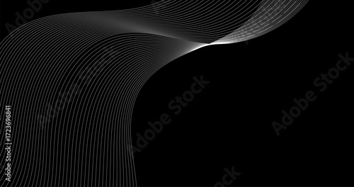 Black Abstract Copy Space background with curve lines in white color