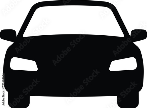 Vector silhouette illustration of modern car front view, simple automotive design concept for transportation, vehicle icon, automobile graphic artwork.