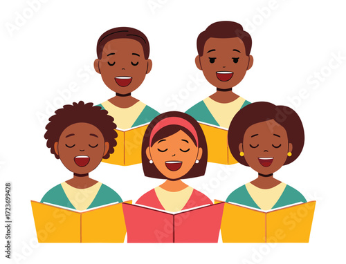 Diverse choir singing together in harmony and unity in vector illustration