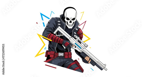 Tactical Soldier Character with Skull Mask and Sniper Rifle.