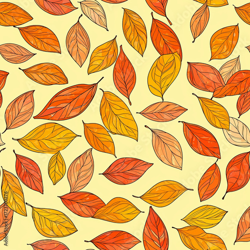 autumn leaves seamless pattern. Generative AI.