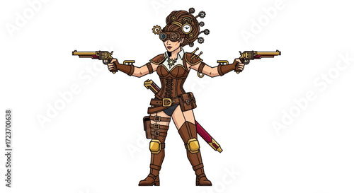 Steampunk Woman with Dual Pistols and Goggles.