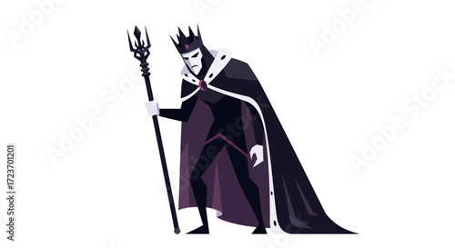 Dark Regal Figure in Crown and Cloak Holding a Staff.