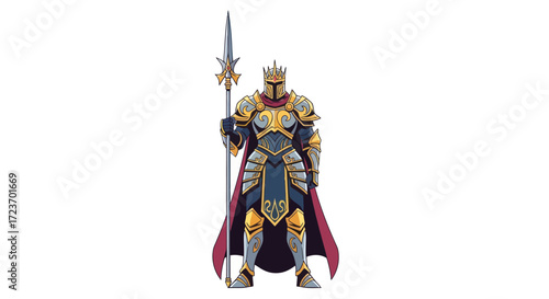 Detailed Action Figure of Armored Knight Holding Spear.