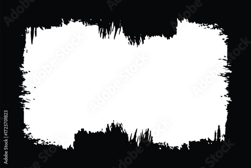 black ink brush frame border vector illustration. Border templates with rough dots. Ink and paint decoration design. Retro texture poster mockup overlay. Vector illustration isolated on transparent