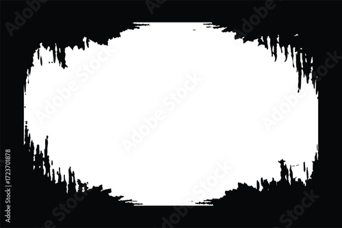 black ink brush frame border vector illustration. Border templates with rough dots. Ink and paint decoration design. Retro texture poster mockup overlay. Vector illustration isolated on transparent
