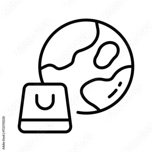 Global shopping icon representing worldwide online stores and ecommerce shopping