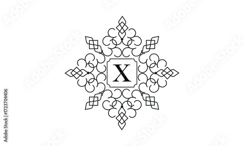 Elegant monogram design with letter X in the center. Vintage emblem or logo. Calligraphic design. Business sign identical to label, icon, cafe, hotel.