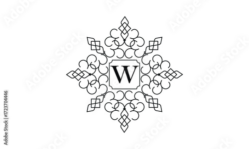 Elegant monogram design with letter W in the center. Vintage emblem or logo. Calligraphic design. Business sign identical to label, icon, cafe, hotel.