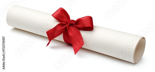 Rolled-up diploma with red ribbon