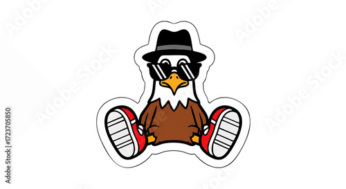cool eagle sitting with black glasses vector icon