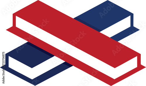 Vector illustration of two stacked hardcover books mockup in cross format