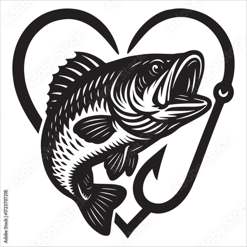 Love Fishing Hook And Fish Icon Design