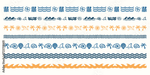 set of coastal border. Vector design elements for poster, beachwear and other uses