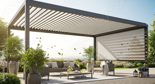 Modern Aluminum Pergola with Adjustable Shade.