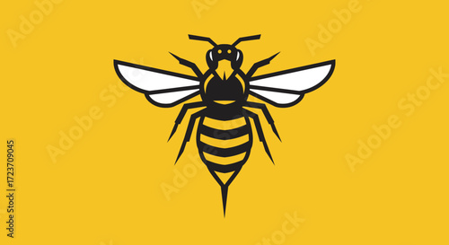 Honeybee graphic design, black outline on a yellow background.