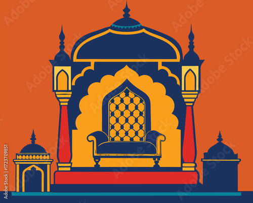 Intricate mughal throne silhouette with detailed royal embellishments