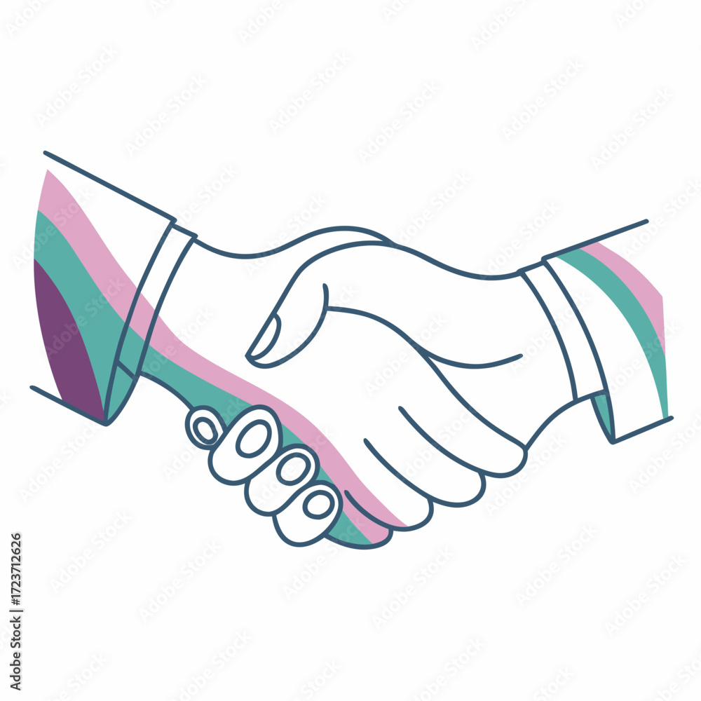 Fototapeta premium Handshake illustration with colorful waves, agreement