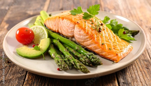 Salmon, asparagus, avocado fusion