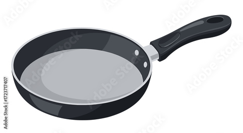 Isolated frying pan illustration with a dark handle on white