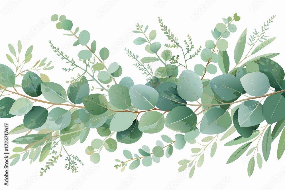 Obraz premium Eucalyptus Branches and Leaves Border with Soft Green and Sage Tones greenery foliage