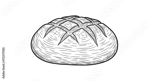 Round loaf of bread sketch with decorative cuts on top.
