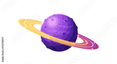 Whimsical Planet with Golden Rings Floating in Empty Space